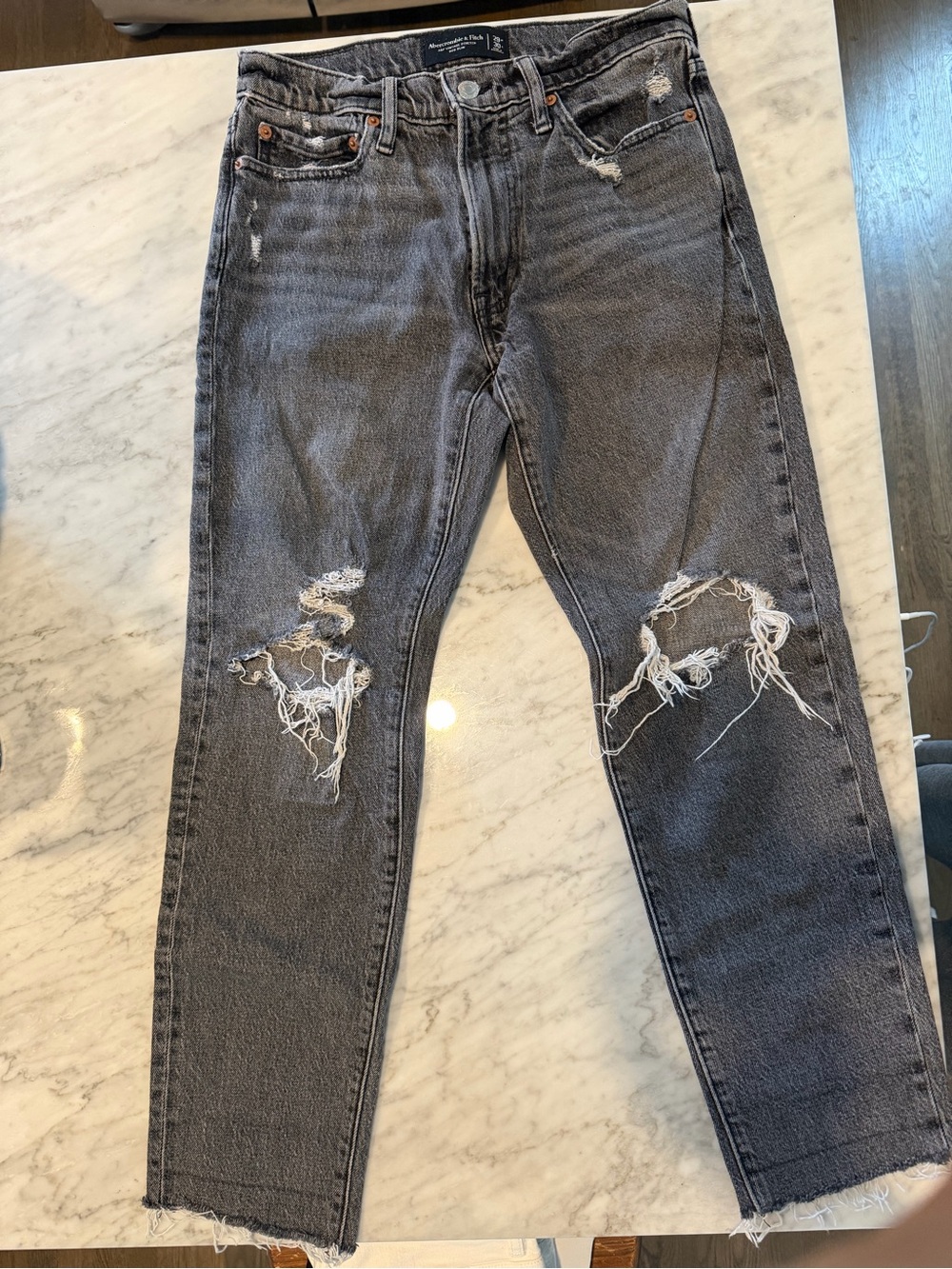 Abercrombie & Fitch Distressed Black-Gray Slim Straight Jeans